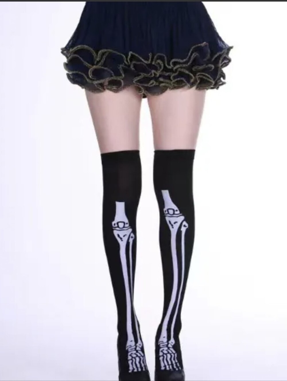 Black Skeleton Legs Thigh-High Socks
